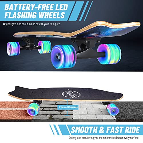 BELEEV Cruiser Skateboards for Beginners, 27 x 8 inch Complete Skateboard for Kids Teens Adults, 7 Ply Canadian Maple Double Kick Deck Concave Skateboard with Skate T-Tool