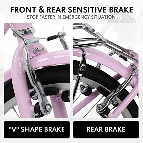 Ktaxon Women Bike Bicycles for Women, Beach Cruiser Bike with Premium Derailleur & Shift Lever, Adjustable Seat, High-Carbon Steel Frame and Excellent Welding Technology (Pink)