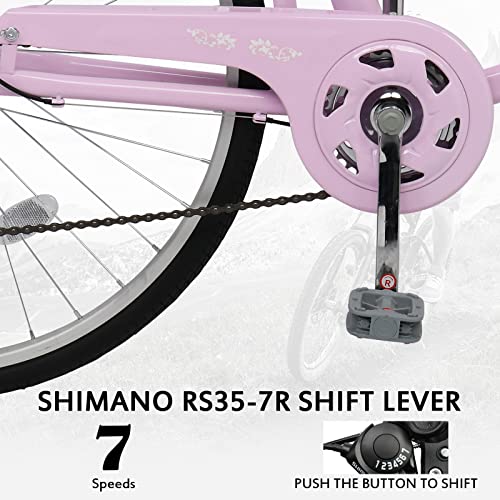 Ktaxon Women Bike Bicycles for Women, Beach Cruiser Bike with Premium Derailleur & Shift Lever, Adjustable Seat, High-Carbon Steel Frame and Excellent Welding Technology (Pink)