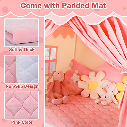 Wilwolfer Kid Tent with Mat, Star Lights - Kids Play Tents for Toddlers Kids Tents Indoor Playhouse - Princess Tent for Girls Toy House Gift (Pink with Cloth)