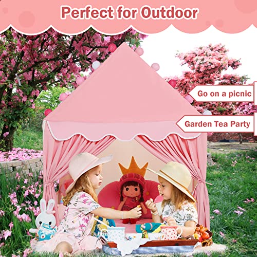 Wilwolfer Kid Tent with Mat, Star Lights - Kids Play Tents for Toddlers Kids Tents Indoor Playhouse - Princess Tent for Girls Toy House Gift (Pink with Cloth)