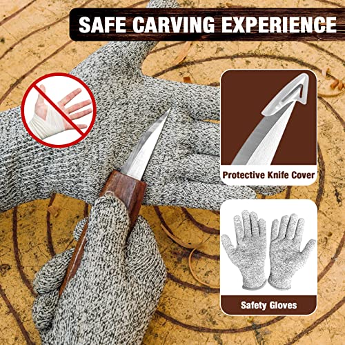 Wood Carving Kit, 23pcs Wood Carving Tool with 4PCS Wood Carving Knives & 5PCS Detail Knives 9 Basswood Blocks & Gloves & Roll Bag & Strop Block & Polishing Compound Whittling Kit Hobbies for Adults