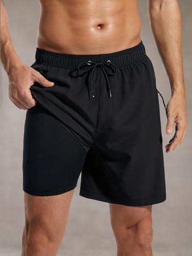 SILKWORLD 5'' 7'' 9'' Inch Mens Swimming Trunks with Compression Liner Quick-Dry Bathing Suit with Zipper Side Pockets