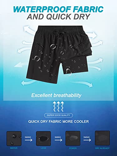 SILKWORLD 5'' 7'' 9'' Inch Mens Swimming Trunks with Compression Liner Quick-Dry Bathing Suit with Zipper Side Pockets