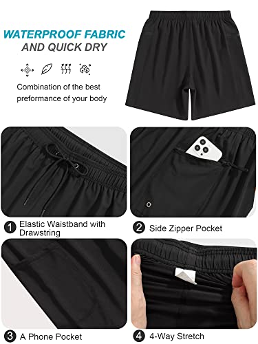 SILKWORLD 5'' 7'' 9'' Inch Mens Swimming Trunks with Compression Liner Quick-Dry Bathing Suit with Zipper Side Pockets