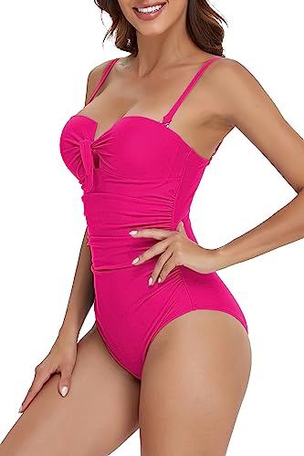 Upopby Women's Bandeau One Piece Swimsuits Tummy Control Bathing Suit for Women Strapless Slimming Push Up Plus Size Swimwear