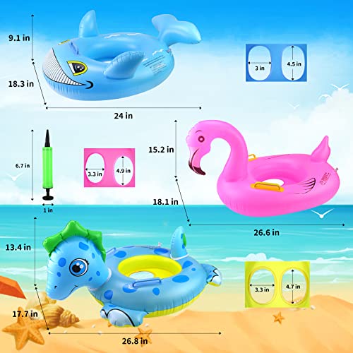 24" 3 Pack Pool Inflatable Floats for Kids, Dinosaur Flamingo Whale Swim Floats Tube Rings,Swimming Rings for Kids Swimming Pool Beach Summer Water Float Party Outdoor