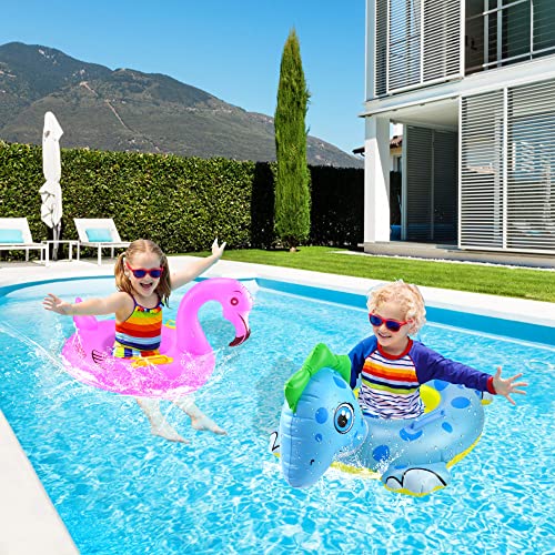 24" 3 Pack Pool Inflatable Floats for Kids, Dinosaur Flamingo Whale Swim Floats Tube Rings,Swimming Rings for Kids Swimming Pool Beach Summer Water Float Party Outdoor