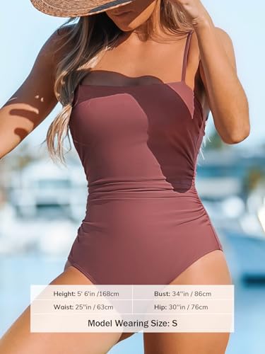 CUPSHE Women Swimsuit One Piece Bathing Suit Square Neck Cutout Back Tummy Control with Adjustable Spaghetti Straps