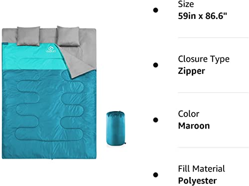 Double Sleeping Bag for Adults with 2 Pillows - Queen Size XL Waterproof Sleeping Bag for All Season Camping Hiking Backpacking 2 Person Sleeping Bags for Cold Weather & Warm