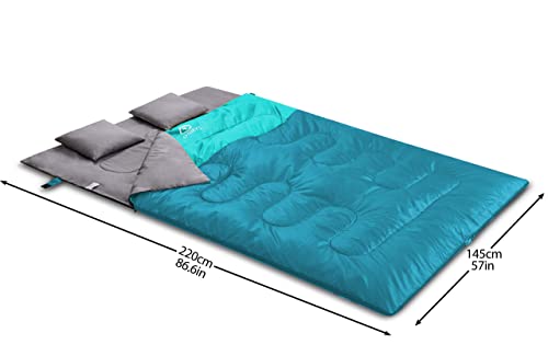 Double Sleeping Bag for Adults with 2 Pillows - Queen Size XL Waterproof Sleeping Bag for All Season Camping Hiking Backpacking 2 Person Sleeping Bags for Cold Weather & Warm