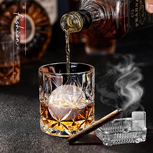 Whiskey Glasses Set of 2, 11 OZ Old Fashioned Glasses with 2 Ice Ball Molds, Bourbon Glasses, Premium Scotch Glasses, Rocks Glasses, Cocktail, Rum Glasses, Whiskey Glasses for Men