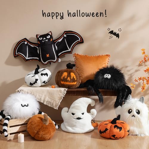 Ashler Halloween Spider Pillows, Cute Spider Shaped Throw Pillow, Fluffy Spider Cushion for Happy Halloween Decorative Gifts, Black Spider Pillows 10.5 X 10.5 Inches