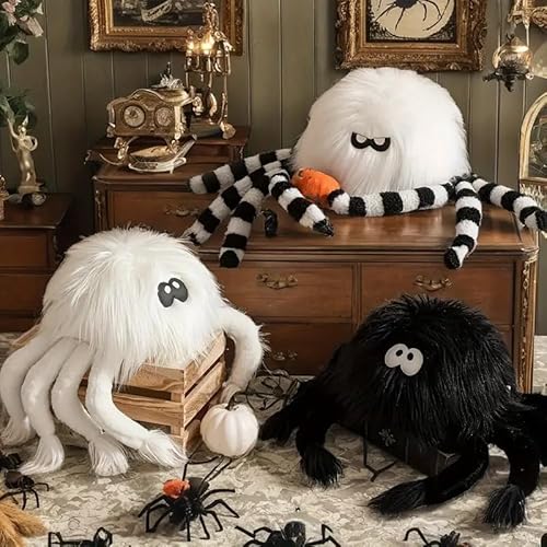 Ashler Halloween Spider Pillows, Cute Spider Shaped Throw Pillow, Fluffy Spider Cushion for Happy Halloween Decorative Gifts, Black Spider Pillows 10.5 X 10.5 Inches