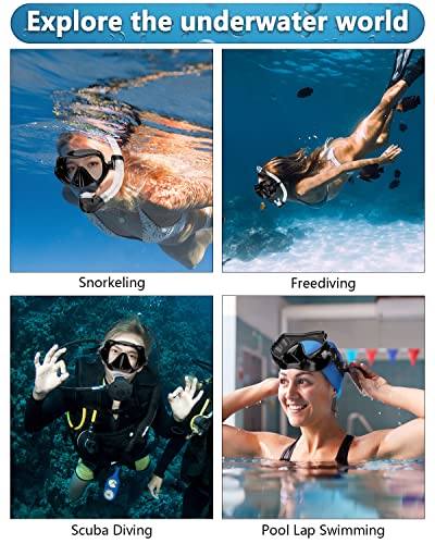 Bairuifu Professional Frameless Mask and Snorkel Set, 180° Panoramic Anti-Leak, Anti-Fog Tempered Glass Lens, Food Grade Silicone Full Dry Top Snorkel Set with Travel Bags