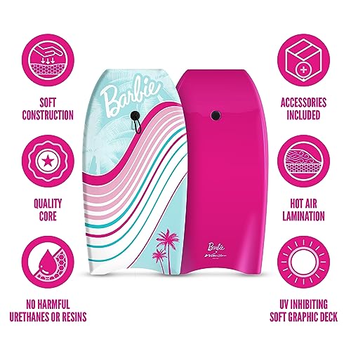 Barbie™ Signature 36in Bodyboard by Wavestorm | Graphic top Deck with high Density Slick Bottom | for Kids and Adults |Foam Construction with Accessories |,Light Blue