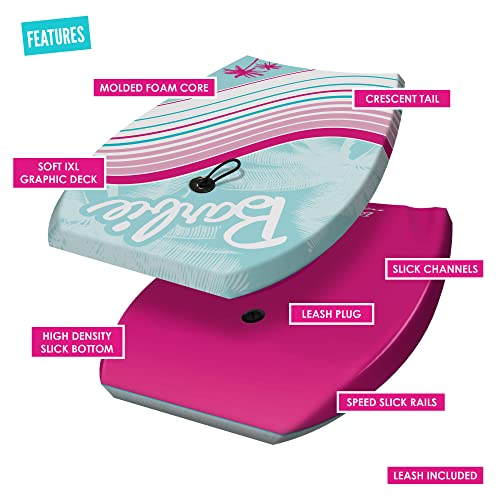 Barbie™ Signature 36in Bodyboard by Wavestorm | Graphic top Deck with high Density Slick Bottom | for Kids and Adults |Foam Construction with Accessories |,Light Blue