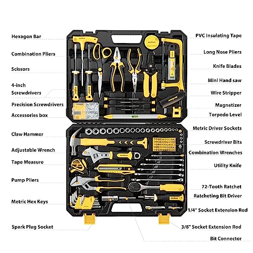 ENVENTOR Home Tool Kit, 220 Pcs Basic Household Auto Repair Tool Set with Toolbox Storage Case, Wrench Combination Tool Set for Men Women Home Maintenance, DIY Projects, General Hand Tool Kit