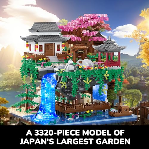 Cherry Bonsai Tree Building Set, Japanese Architecture Building Blocks Set for Adults, Micro Bricks Sakura Tree House Building Kit with Light, Gift for Christmas (3320PCS)