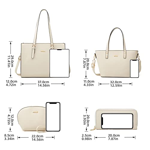 Women Fashion Synthetic Leather Handbags Tote Bag Shoulder Bag Top Handle Satchel Purse Set 4pcs