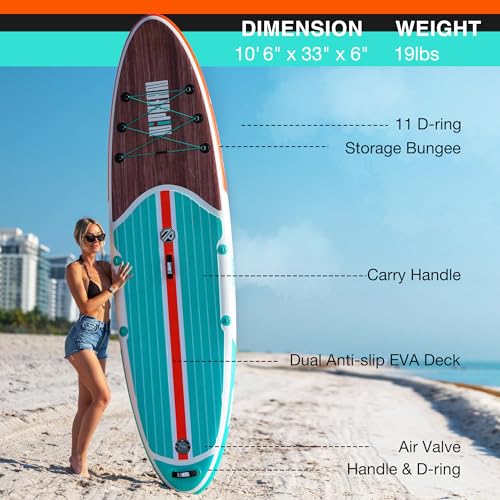 Inflatable Stand Up Paddle Board with SUP Accessories, Anti-Slip EVA Deck, 10’6’’ Inflatable Paddle Boards for Adults & Youth of All Skill Levels