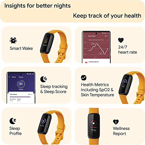 Fitbit Inspire 3 Health & Fitness Activity Tracker (Morning Glow) with Workout Intensity, Sleep Tracking, 2 Sizes Bands, 3.3foot Charging Cable, Wall Adapter, Screen Protectors & PremGear Cloth