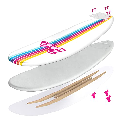 Barbie™ Signature 8ft Surfboard by Wavestorm | Graphic top Deck with high Density Slick Bottom | for Kids and Adults |Foam Construction with Accessories | Leg Leash and Fin Set Included,White