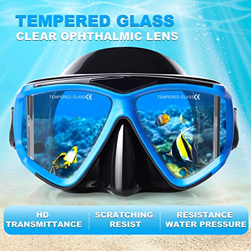 Snorkel Set Pano 4 Adult Snorkeling Gear, Professional Anti-Fog Snorkel Mask Dry Top Snorkel, Tempered Glass Scuba Diving Mask for Freediving, Snorkeling and Swimming