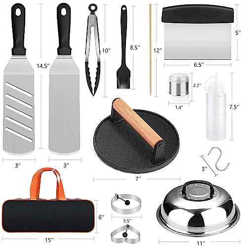 Blackstone Griddle Accessories Kit and Burger Press, 122 PCS Griddle Grill Tools Set for Blackstone Stainless Steel Grill BBQ Spatula Utensils Set with Storage Bag