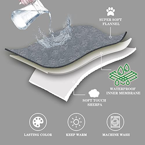 Qeils Pet Blankets for Cats - Waterproof Cat Blanket Washable - Sherpa Fleece Puppy Blanket, Soft Plush Reversible Throw Protector for Bed Couch Car Sofa, 25"X30", Grey