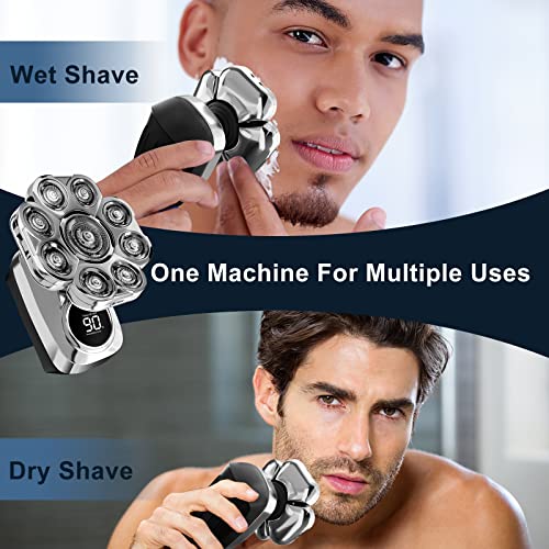 Head Shaver for Bald Men, 6 in 1 Electric Shavers IPX6 Waterproof Mens Electric Razor with LED Display, Wet/Dry Mens Grooming Kit, Rechargeable Rotary Shaver Multifunctional Beard Hair Trimmer