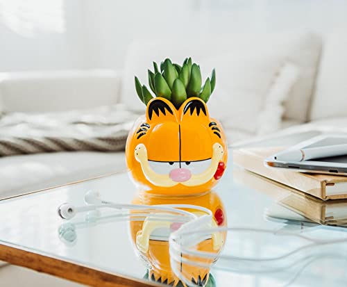 Toynk Garfield 4-Inch Ceramic Planter with Artificial Succulent | Cute Flower Pot, Faux Indoor Plants