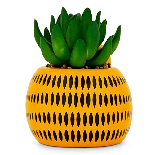 Toynk Garfield 4-Inch Ceramic Planter with Artificial Succulent | Cute Flower Pot, Faux Indoor Plants