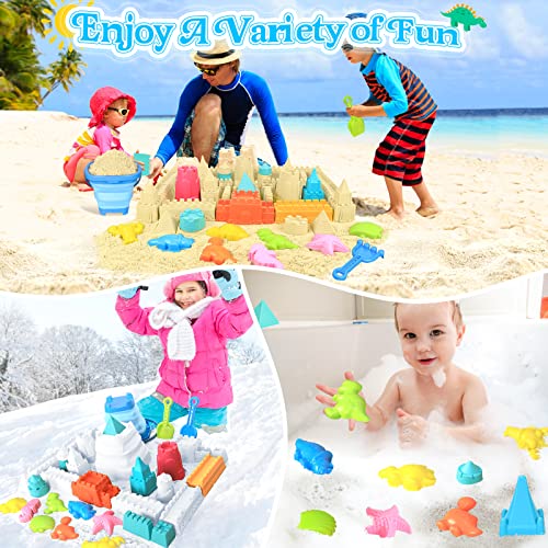 Collapsible Beach Toys for Kids Toddlers, Sand Bucket and Shovels Set with Mesh Bag, Sand Castle Toys for Beach, Travel Sand Toys, Sandbox Toys for Toddlers Kids Age 3-10