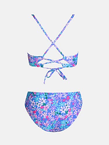 CUPSHE Women's Bikini Set Two Piece Bathing Suits Scoop Neck Crisscross Back Self Tie Mid Waisted Bottom Floral Cut Out