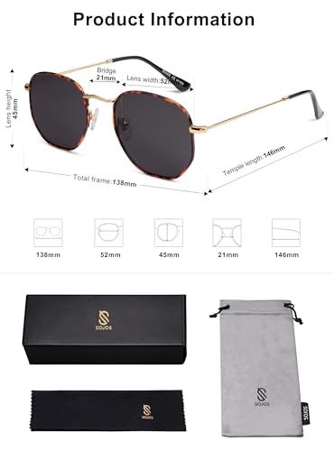 SOJOS Square Polarized Sunglasses for Women Men Small Hexagonal Polygon Mirrored Lens SJ1072