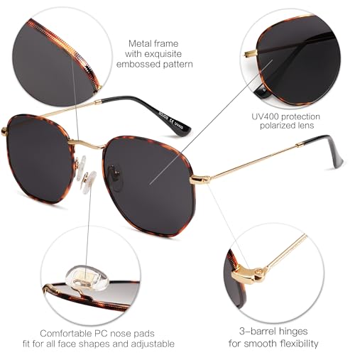 SOJOS Square Polarized Sunglasses for Women Men Small Hexagonal Polygon Mirrored Lens SJ1072