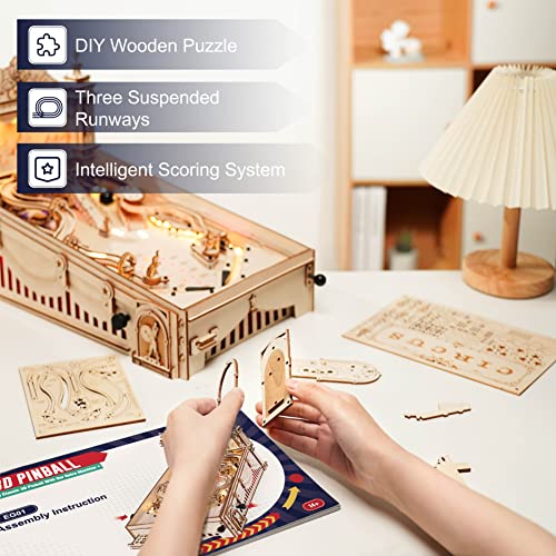 ROKR Miniature Pinball Machine-3D Wooden Puzzles for Adults-DIY Wood Model Kits for Adults-Toy Gifts for Ages 14 and Up