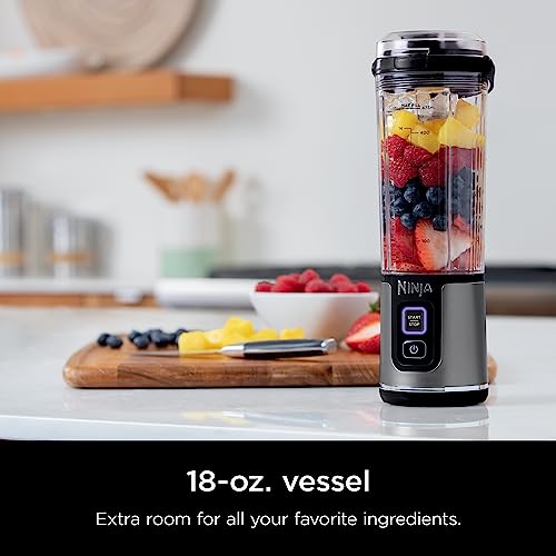 Ninja BC151BK Blast Portable Blender, Cordless, 18oz. Vessel, Personal Blender-for Shakes & Smoothies, BPA Free, Leakproof-Lid & Sip Spout, USB-C Rechargeable, Dishwasher Safe Parts, Black