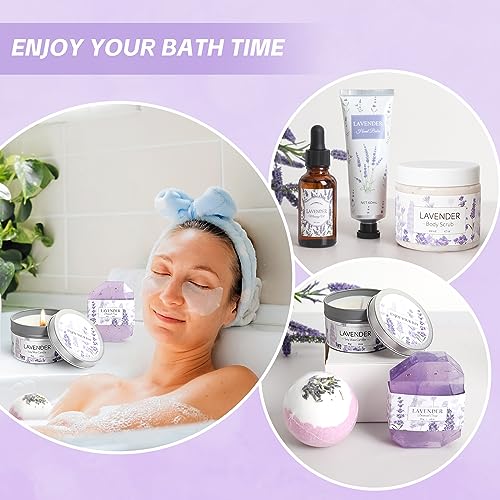 Lavender Spa Gifts Set, 11 Pcs Bath Gift Set for Women, Relaxing Spa Gifts, Bath Spa Gift Basket for Women, Self Care Gifts, Care Package, Home Spa Products, Birthday Gifts for Women, Lavender Gifts