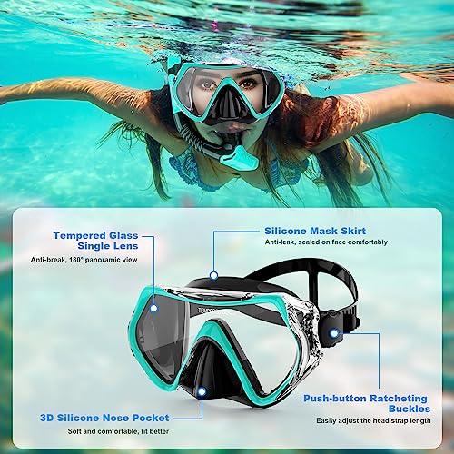 Snorkeling Gear for Adults, ZIPOUTE PRO Snorkel Mask Adult Snorkel Set, Anti-Fog Scuba Diving Mask Panoramic View Scuba Gear, Tempered Glass Snorkel Goggles Swim Masks for Adults