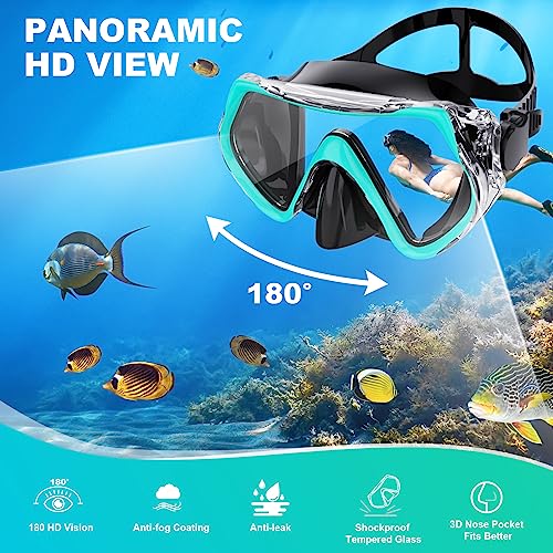 Snorkeling Gear for Adults, ZIPOUTE PRO Snorkel Mask Adult Snorkel Set, Anti-Fog Scuba Diving Mask Panoramic View Scuba Gear, Tempered Glass Snorkel Goggles Swim Masks for Adults