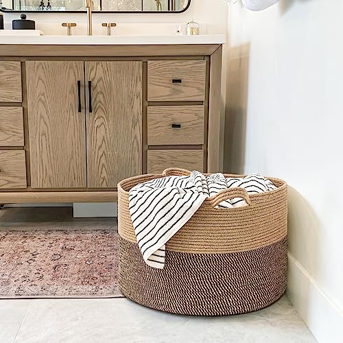 Goodpick Extra Large Wicker Storage Basket, 83L Woven Blanket Storage for Living Room, Round Woven Basket for Clothes, Large Jute Basket, Big Laundry Basket for Pillow, 21.7 x 13.8 inches