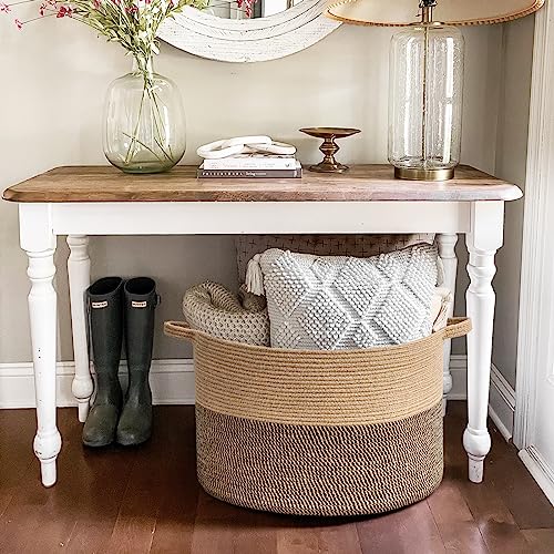 Goodpick Extra Large Wicker Storage Basket, 83L Woven Blanket Storage for Living Room, Round Woven Basket for Clothes, Large Jute Basket, Big Laundry Basket for Pillow, 21.7 x 13.8 inches