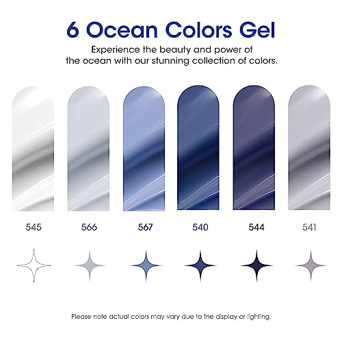 Gellen Gel Nail Polish Set, 6 Colors Blue Gray White Gel Polish Kit Soak off LED Nail Lamp Light Spring Summer Gel Nail Kit, Gel Nail Art Valentine Gifts for Women Girl