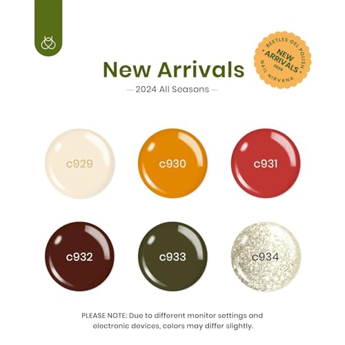 beetles Gel Nail Polish Set 6 Colors Orange Brown Red Green Neutral Glitter Gel Polish Soak Off Uv LED Nail Art Design Manicure for Girls Women 2024 New Gel Nails Holiday Gifts for Her