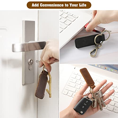 Jack&Chris Genuine Leather Car Keychain, Universal Key Fob Keychain, Leather Key Chain Holder for Men and Women, 2 Keyrings and Carabiner Clip, JC306-Brown