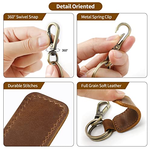 Jack&Chris Genuine Leather Car Keychain, Universal Key Fob Keychain, Leather Key Chain Holder for Men and Women, 2 Keyrings and Carabiner Clip, JC306-Brown