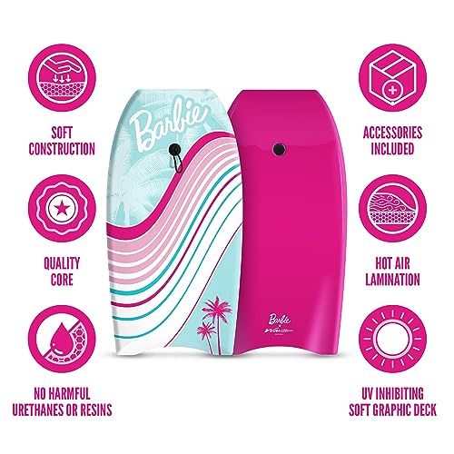 Barbie™ Signature 36in Bodyboard by Wavestorm 2-Pack | Graphic top Deck with high Density Slick Bottom | for Kids and Adults |Foam Construction with Accessories | Basic Leash Included