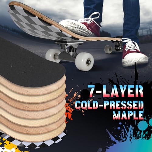 Pro Complete Skateboards for Beginners Girls Boys Kids Youths Teens Adults 31"x8" Skate Boards 7 Layers Canadian Maple Double Kick Deck Concave Longboard (Skull)